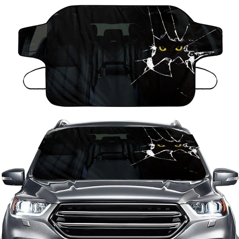 Car sunshade front gear snow protection cover made from aluminium film foam polyester fabric with lanyard installation suitable for most vehicles in size dog 130 70 cm general fit windscreen frost guard