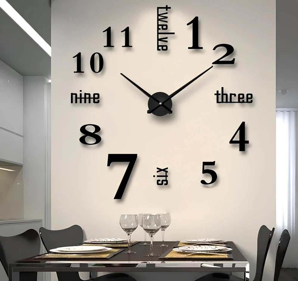 25-inch black solar wall clock with laser-engraved numbers and European round design