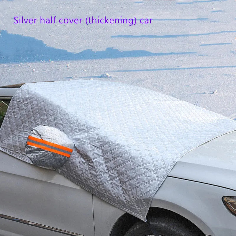 Silver coating car windscreen snow cover with winter plus cotton thick snow block design, waterproof exterior sunshade for sedan and SUV