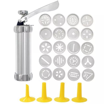 Stainless steel cookie press gun with multiple discs for baking and icing