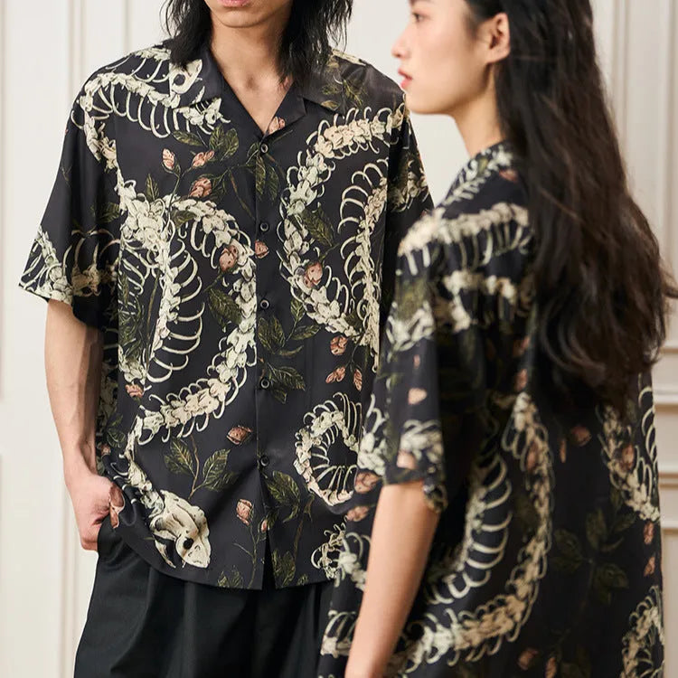 Original designer short sleeve Cuban collar shirt with floral pattern, loose fit, and acetate fibre fabric for summer wear.