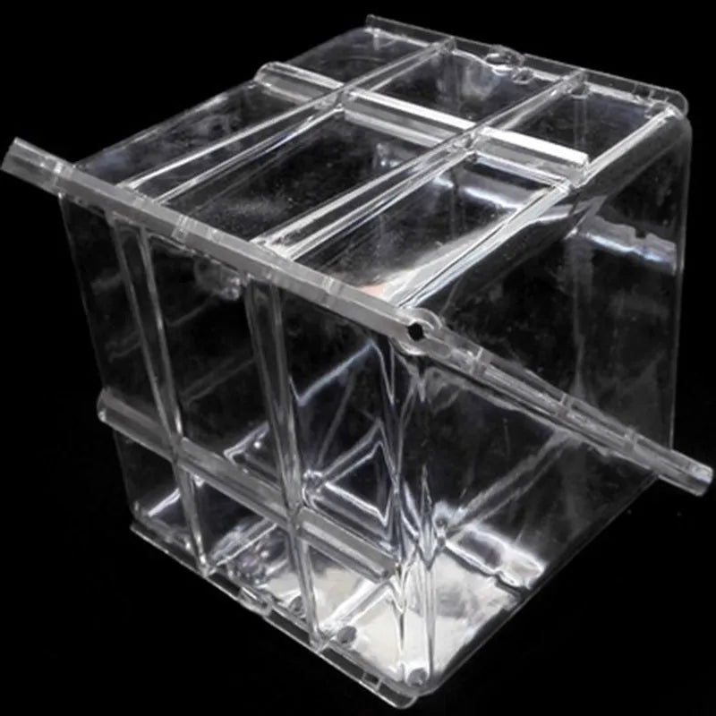 A square white plastic mould for growing square watermelons and fruit, measuring 13cm on each side.