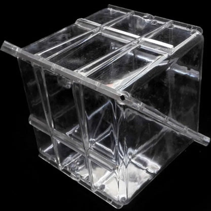 A square white plastic mould for growing square watermelons and fruit, measuring 13cm on each side.