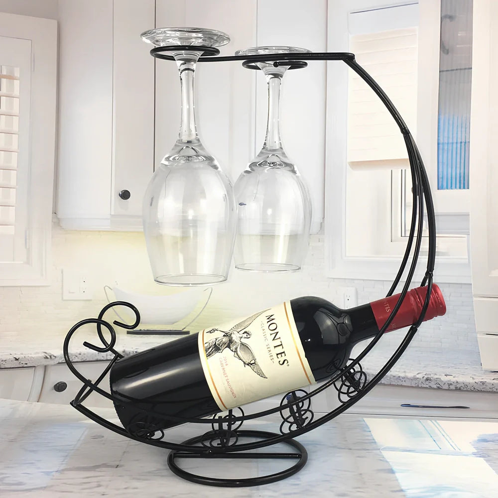 Stainless steel wine rack measuring 320mm wide with wine bottle storage