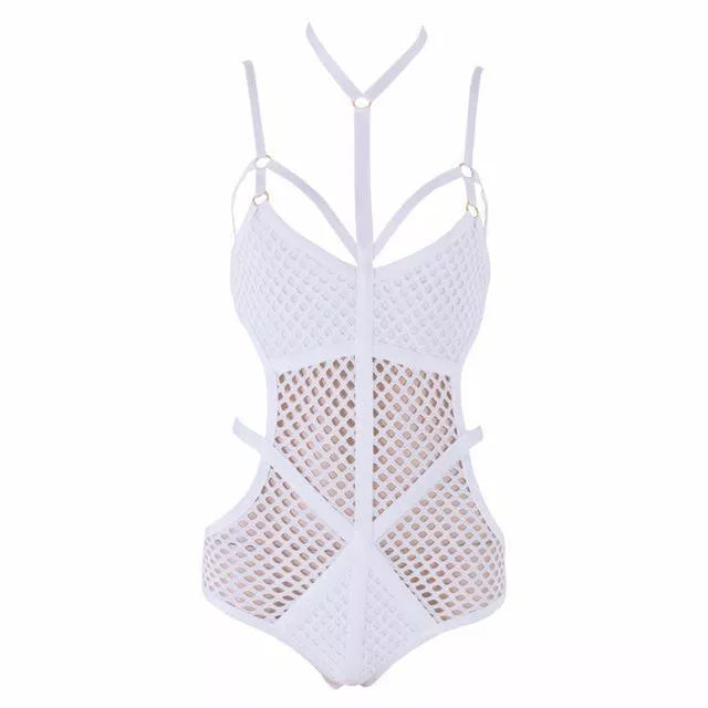Adjustable bikini swimsuit in white and black, sizes S to L