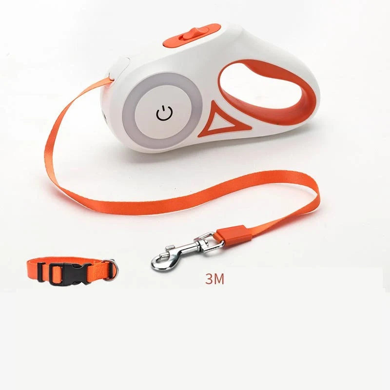 Retractable dog leash with automatic lock in Dream Purple, Sunshine Orange, and Mint Green
