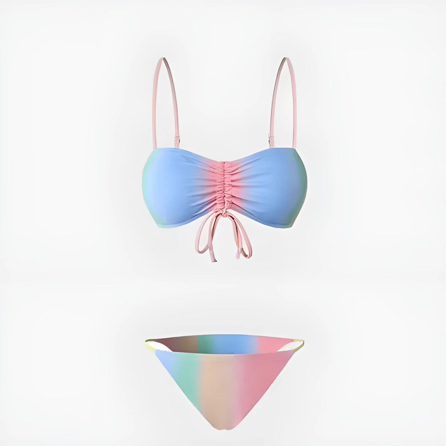 Women's lace-up front triangle top bikini swimsuit in a colour-matching style.
