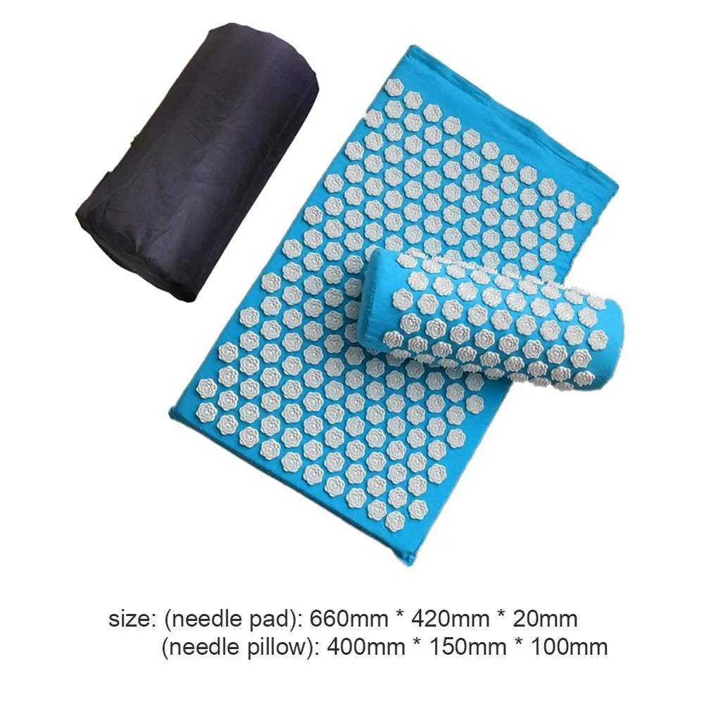 Lotus-shaped acupressure mat and pillow set in blue colour for massage therapy