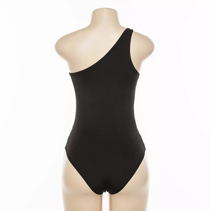 Women's black mesh one-piece swimsuit with removable chest pad, available in sizes S, M, L