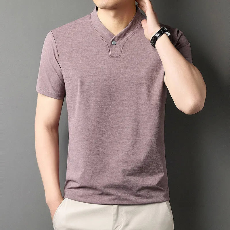 Men's short sleeve casual t-shirt with a zipper front detail, shown in one of the available colours.
