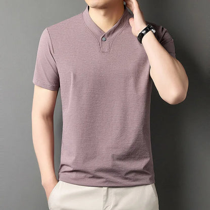 Men's short sleeve casual t-shirt with a zipper front detail, shown in one of the available colours.