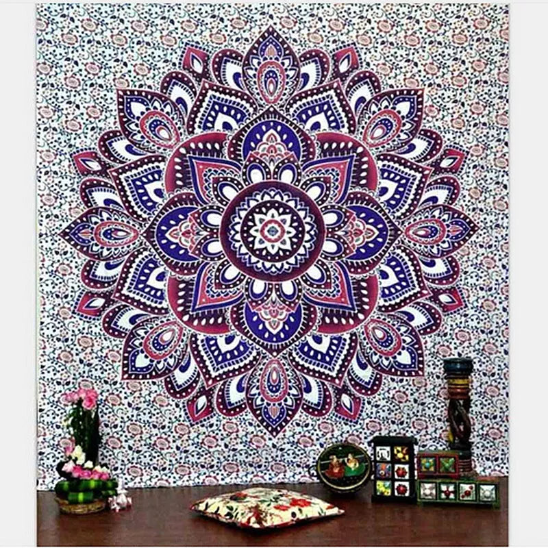 3D digital printing polyester elephant mandala tapestry in vibrant colors