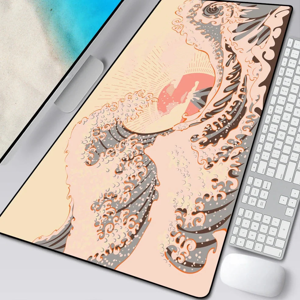 Natural rubber computer mouse pad with cloth surface and overlock edges in multiple size options