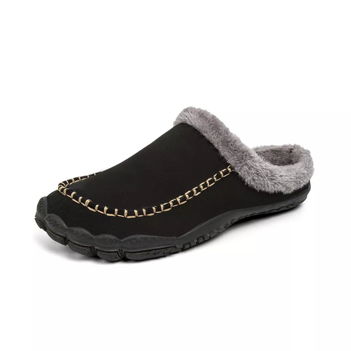 Men's winter slippers with anti-slip rubber outsole and fluffy plush lining in various colors