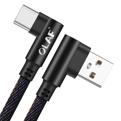 USB fast charging cable with a denim fabric exterior and aluminium connectors, shown in multiple colour options.