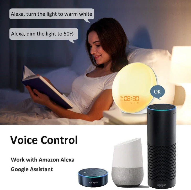 Intelligent Wake-Up Light with Simulated Sunrise, Natural Sounds, and Customizable Settings