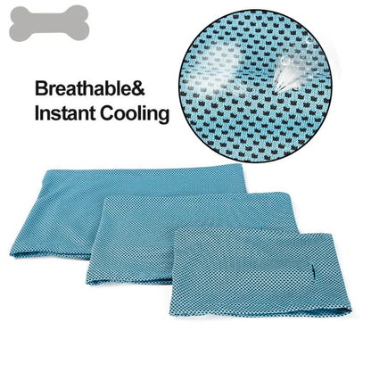 Blue instant cooling pet bandana for dogs, perfect for summer heat relief