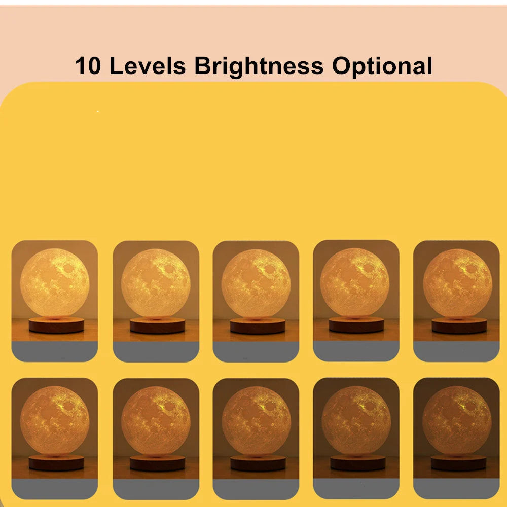 3D Magnetic Floating Levitating Moon Lamp with realistic moon surface and customizable colors