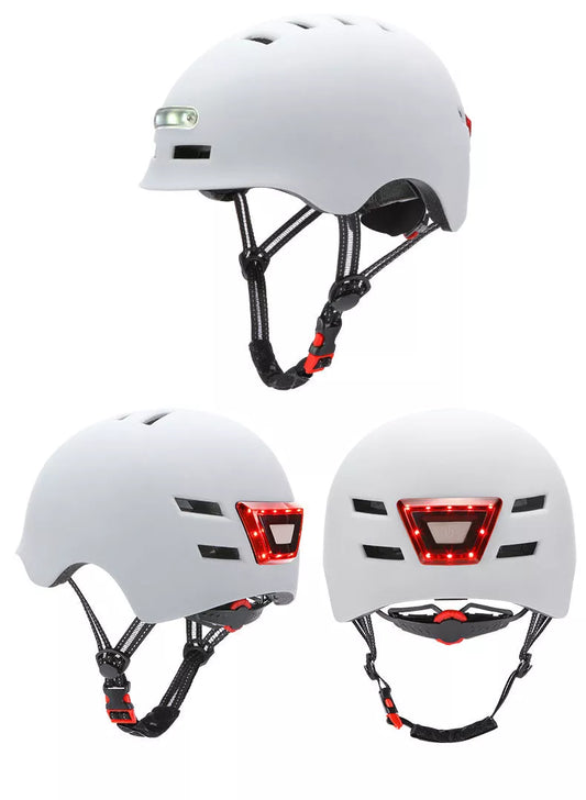 Electric scooter helmet with lighting headlight and warning taillight for night safety
