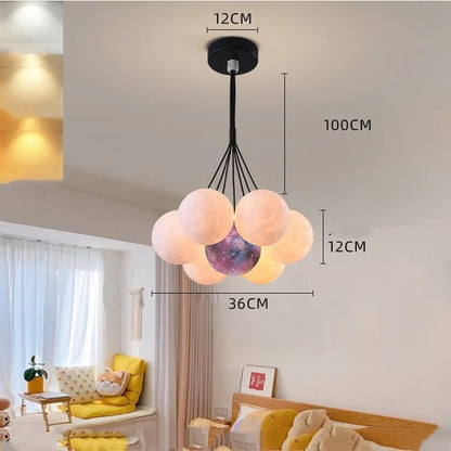 Nordic fish design bedroom chandelier with gold and black 12cm bubble lights and iron pendant construction