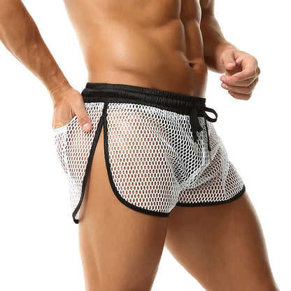 Men's loose fit polyester boxers in solid black, white, grey and red colours