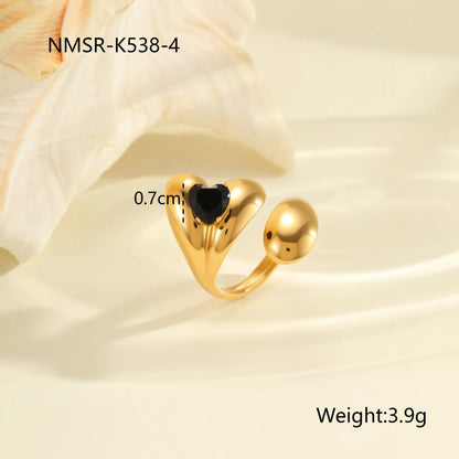 Titanium steel open mouth ring with geometric design and inlaid zircon stones for women