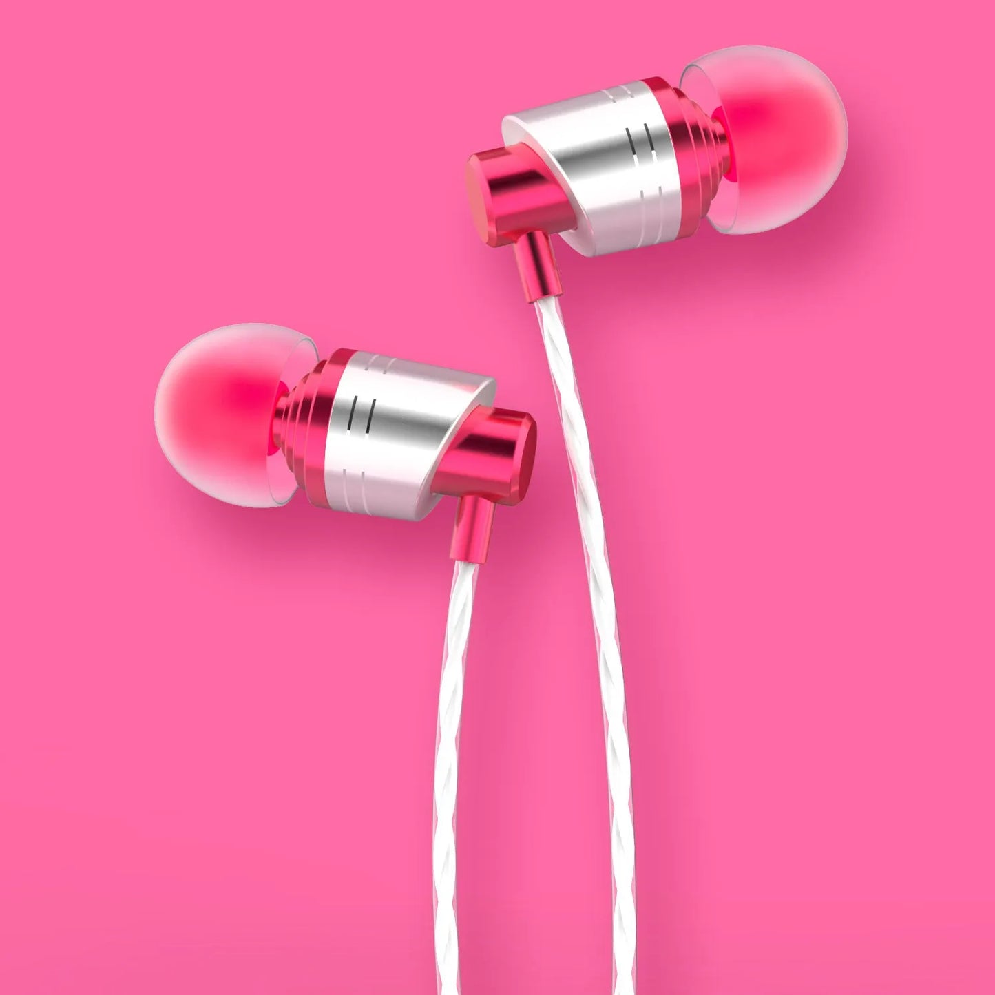 Black wired in-ear headphones with 3.5mm plug, TPE cable, and silicone ear tips for gaming and music