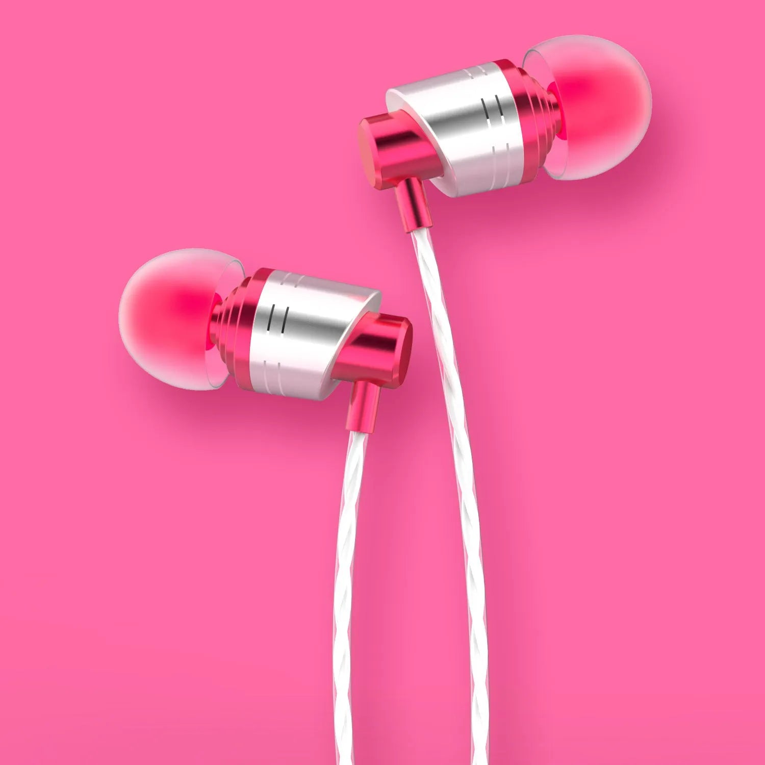 Black wired in-ear headphones with 3.5mm plug, TPE cable, and silicone ear tips for gaming and music
