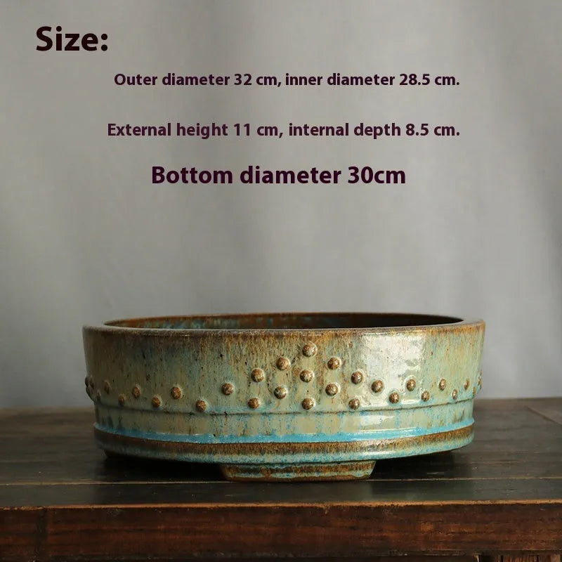Handmade round ceramic purple sand planter with high temperature firewood glaze finish for flowers and green plants