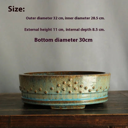 Handmade round ceramic purple sand planter with high temperature firewood glaze finish for flowers and green plants