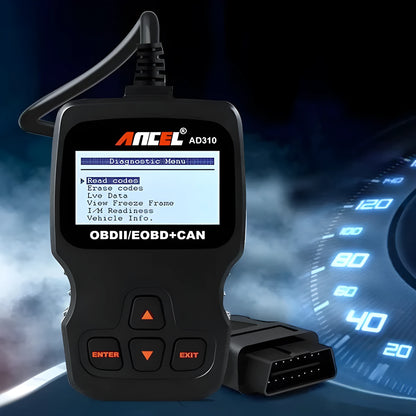 Black universal OBD2 auto scanner code reader with LCD display for car engine diagnostics