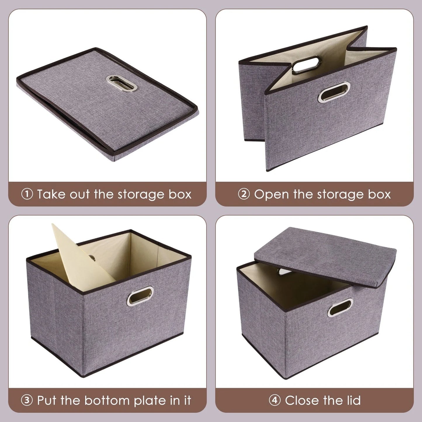 Cotton linen foldable storage box set in grey, perfect for home organization