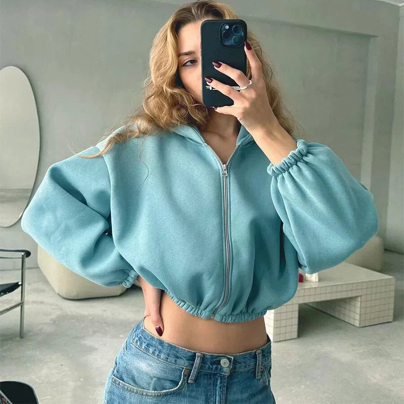 Women's Y2K Fashion Hooded Zip-Up Cardigan in various colors