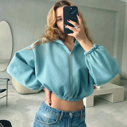 Women's Y2K Fashion Hooded Zip-Up Cardigan in various colors