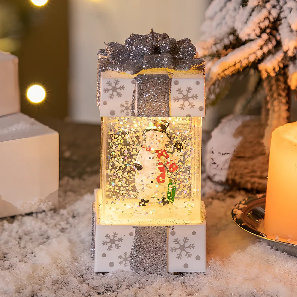 Christmas crystal ball light with cartoon character in 5.5cm plastic gift box