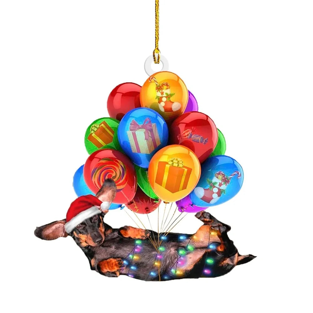 8cm acrylic plastic Christmas sausage dog decoration in assorted colours