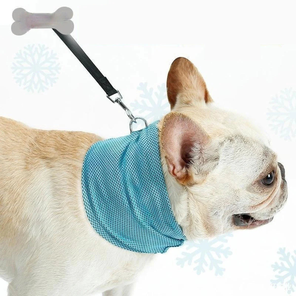 Blue instant cooling pet bandana for dogs, perfect for summer heat relief