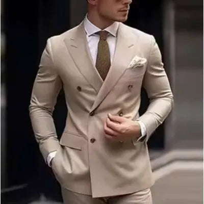 Men's Korean style slim fit two-piece suit with adhesive interlining construction in various colours