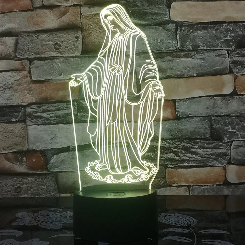 3D LED night light with laser-engraved acrylic plate showing stereoscopic dual ring pattern in colourful illumination