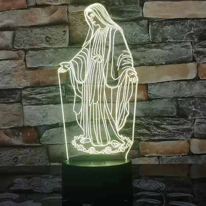 3D LED night light with laser-engraved acrylic plate showing stereoscopic dual ring pattern in colourful illumination