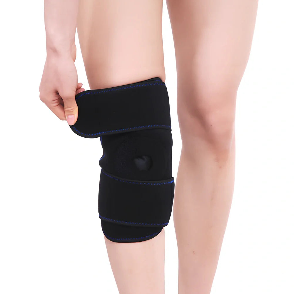 Black neoprene adjustable knee pads with hot cold therapy for joint swelling relief