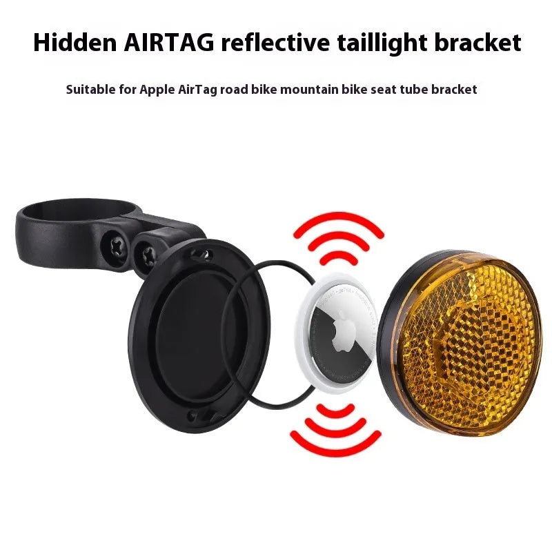 Red and yellow anti-theft bicycle taillight bracket for seat post mounting with reflective surfaces