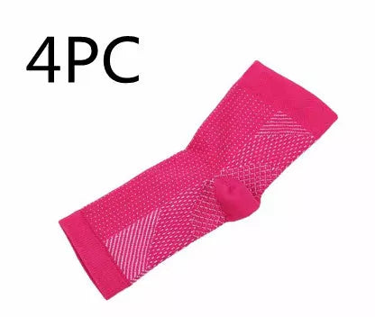 Anti-fatigue compression foot sleeves for men and women in black, red, and white