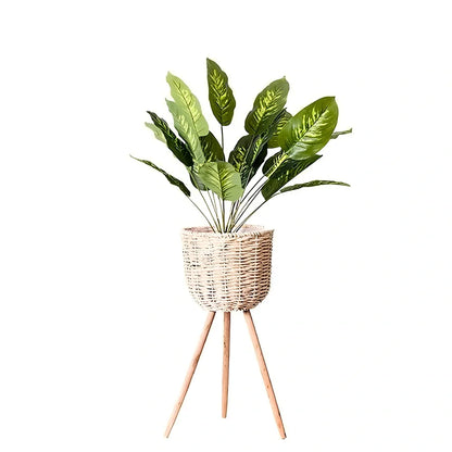 Nordic style floor-standing flowerpot with straw furniture in three sizes for indoor plant display