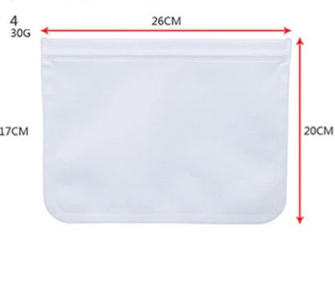 Transparent PEVA food storage bags with silica gel absorbers in various sizes