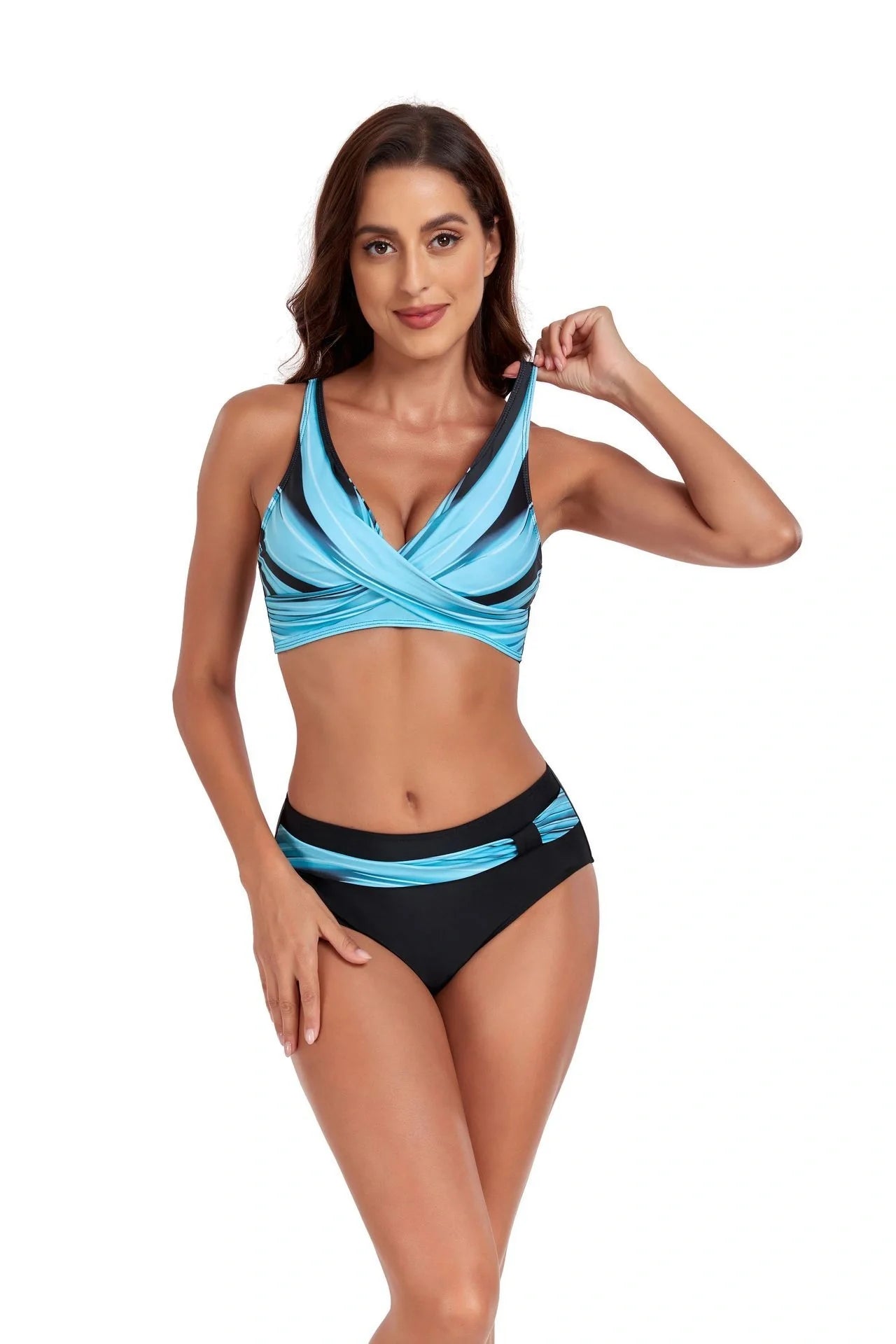 Beach Split Swimsuit Halter Bikini with unique printing pattern, available in multiple colors and sizes S-XXL