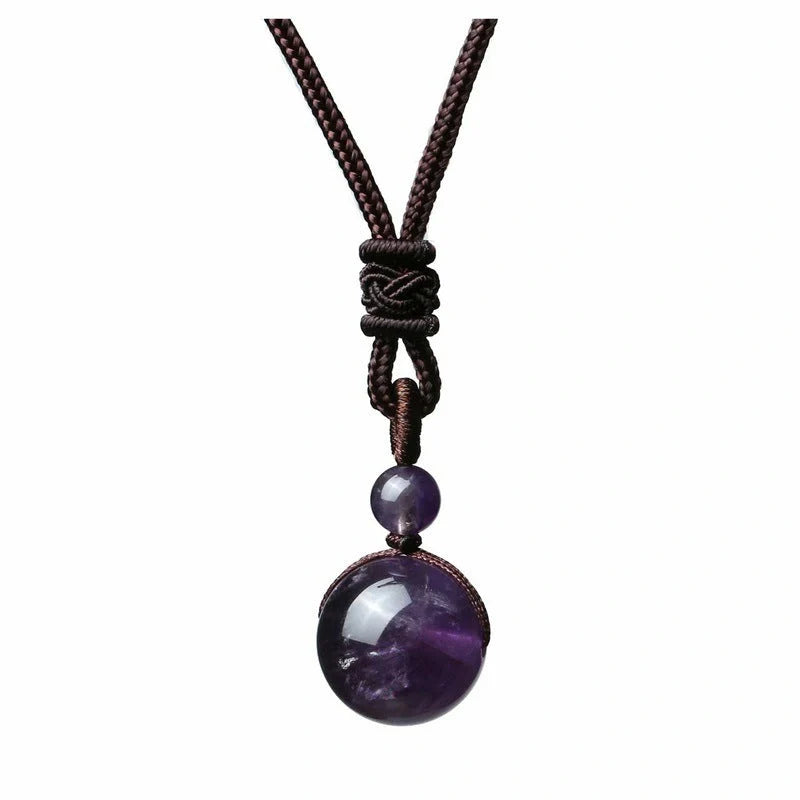 16mm natural obsidian pendant amethyst necklace with adjustable length and geometric design