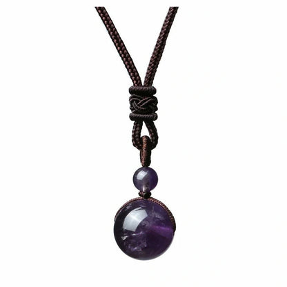 16mm natural obsidian pendant amethyst necklace with adjustable length and geometric design