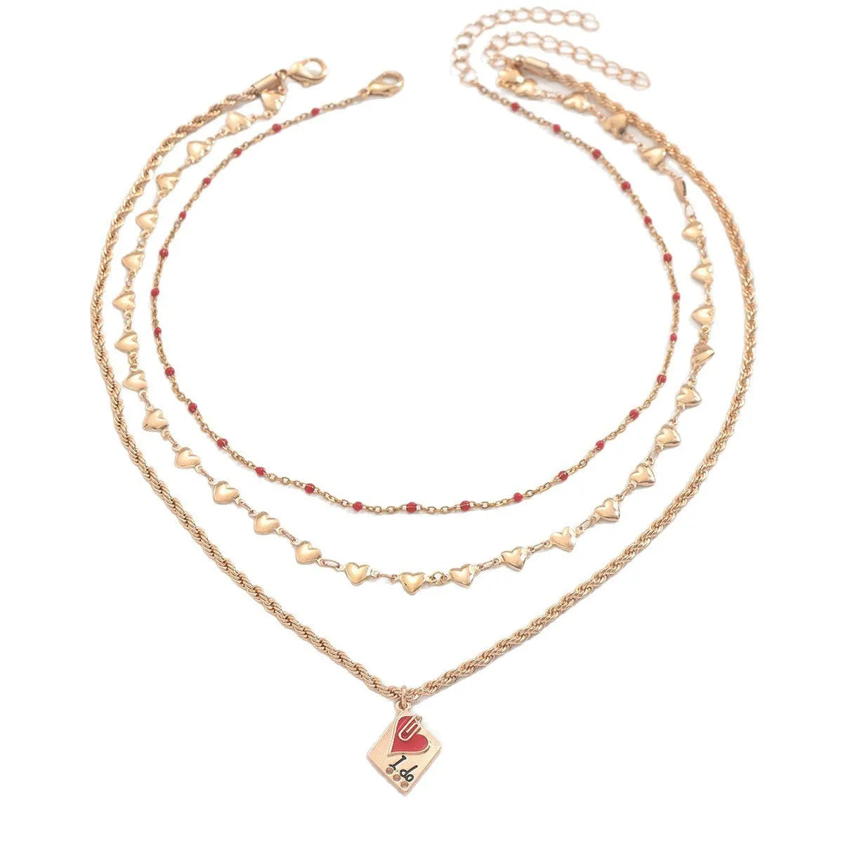 Adjustable three-layer clavicle chain necklace with geometric zinc alloy pendant