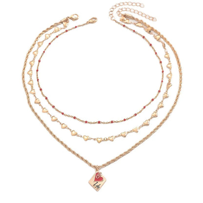 Adjustable three-layer clavicle chain necklace with geometric zinc alloy pendant
